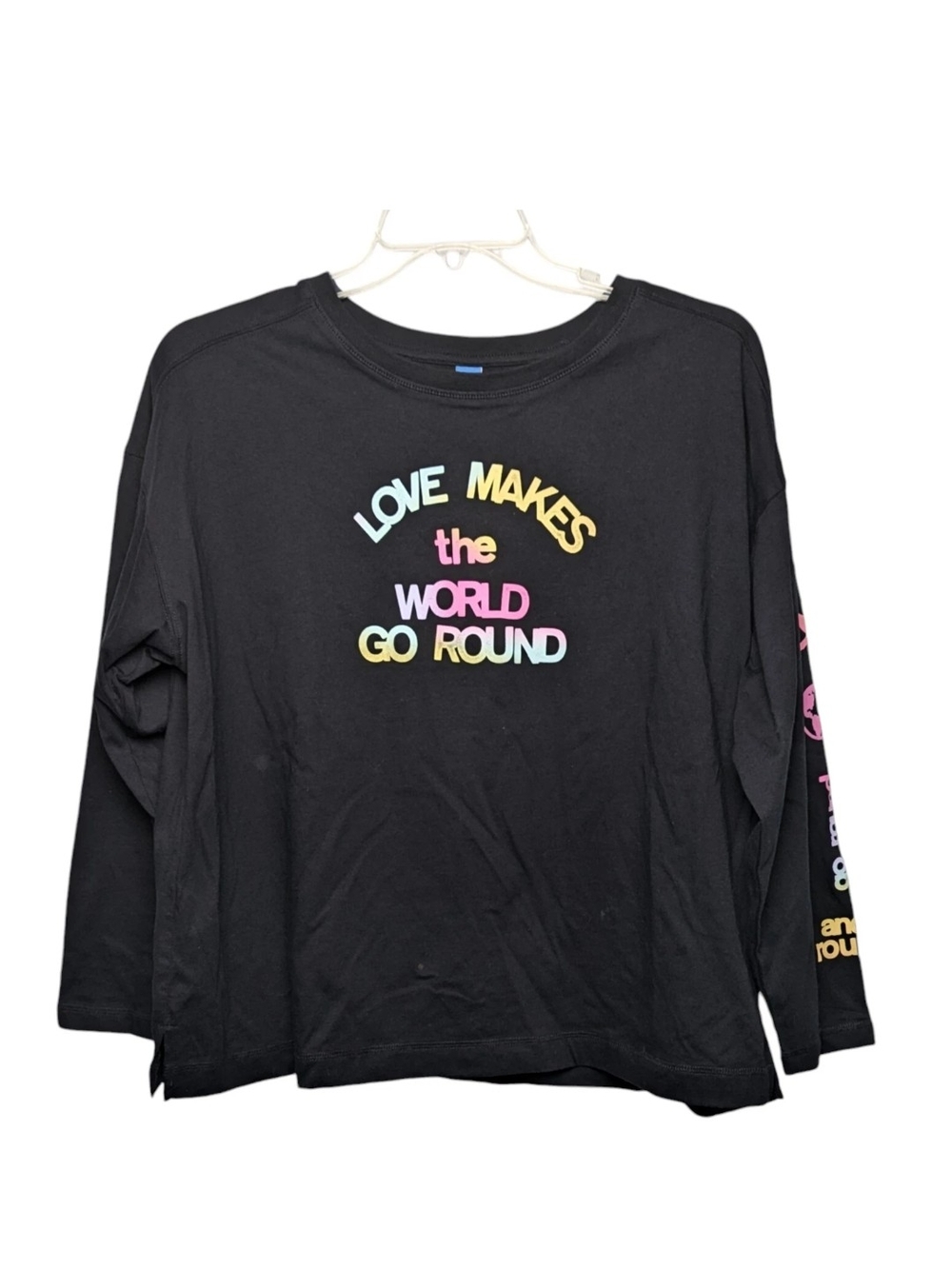 Old Navy Black Long-Sleeve Graphic Sweatshirt with Pastel Rainbow Text